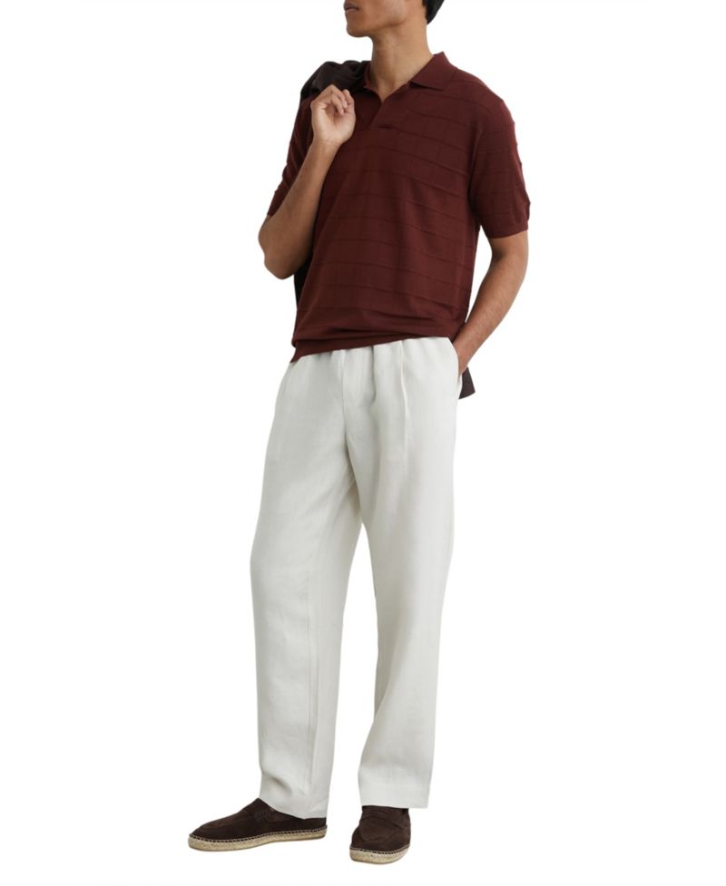 Men's Serval Open Collar Check Textured Polo Shirt