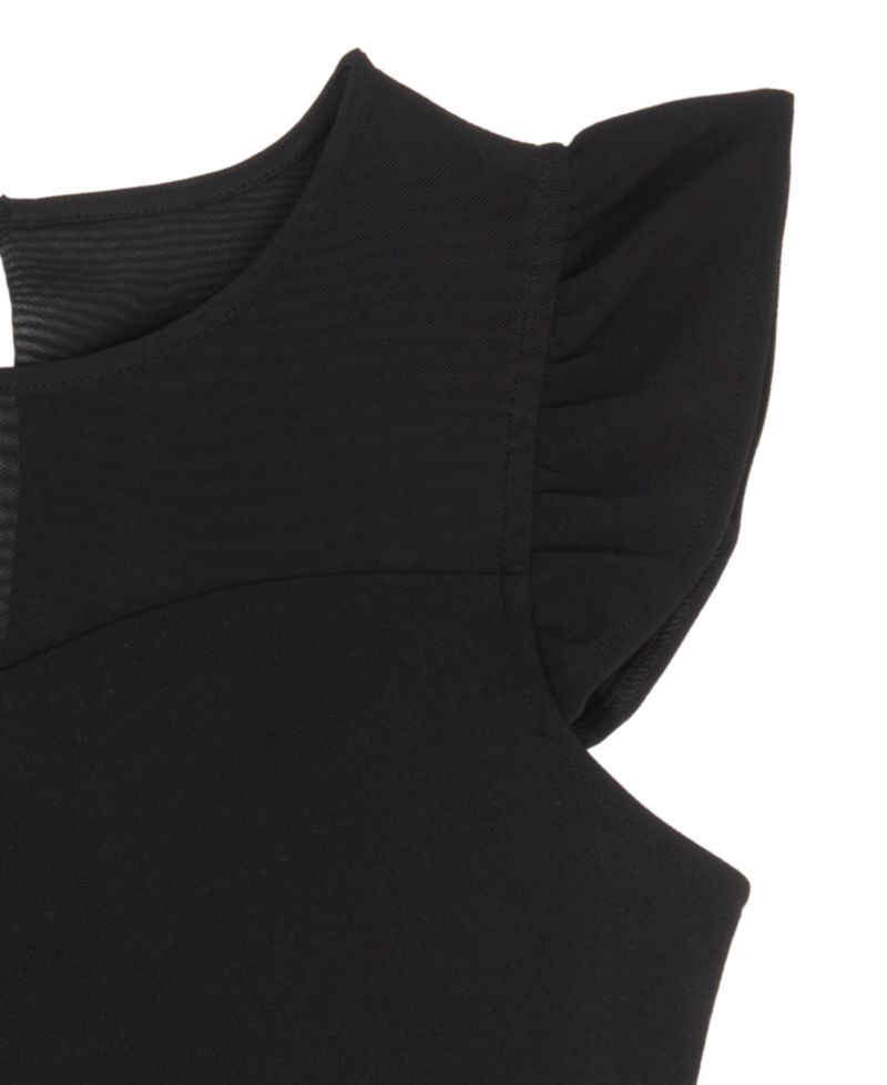 Girls' 4-16 Scuba Crepe Flutter-Sleeve Illusion Sweetheart Neckline Dress