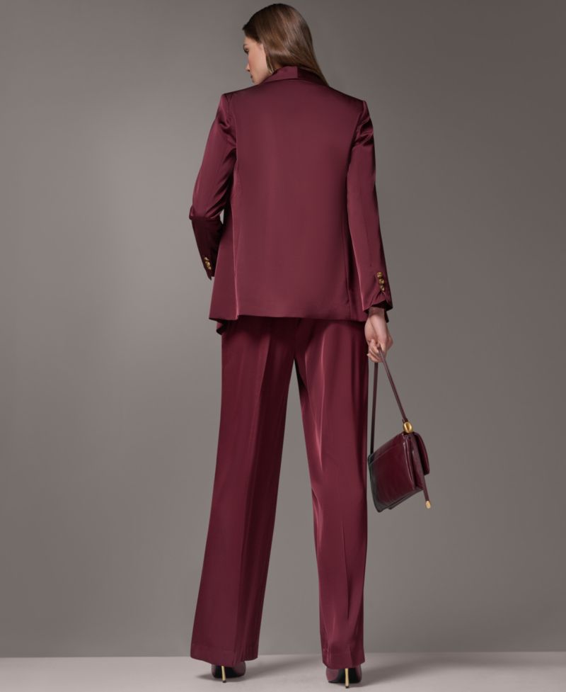 Petite Satin Shawl Lapel Shoulder-Padded Blazer