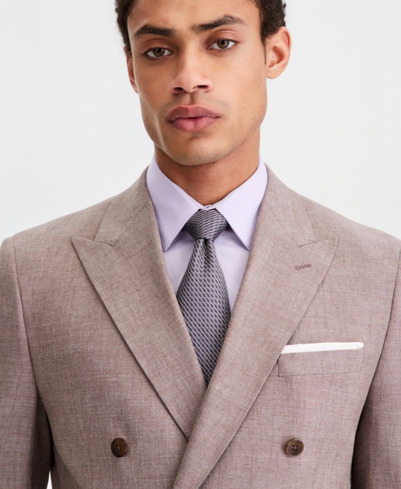 Men's Slim-Fit Double-Breasted Linen-Blend Suit Separates Jacket