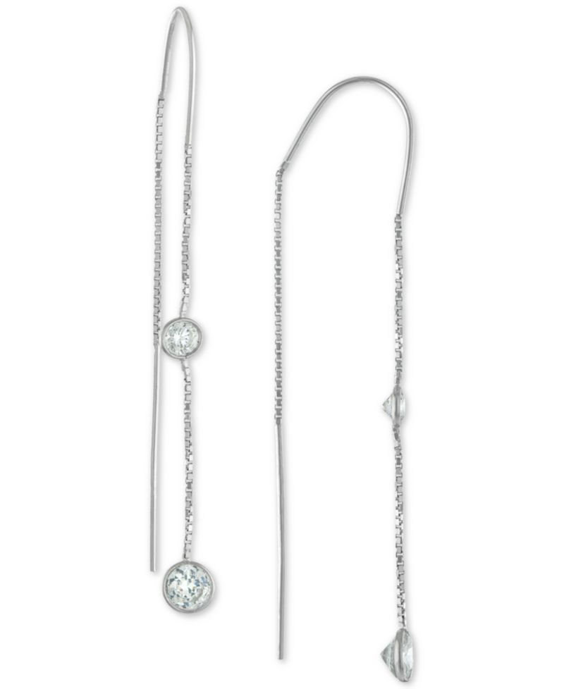 Crystal Box Chain Threader Earrings in Sterling Silver