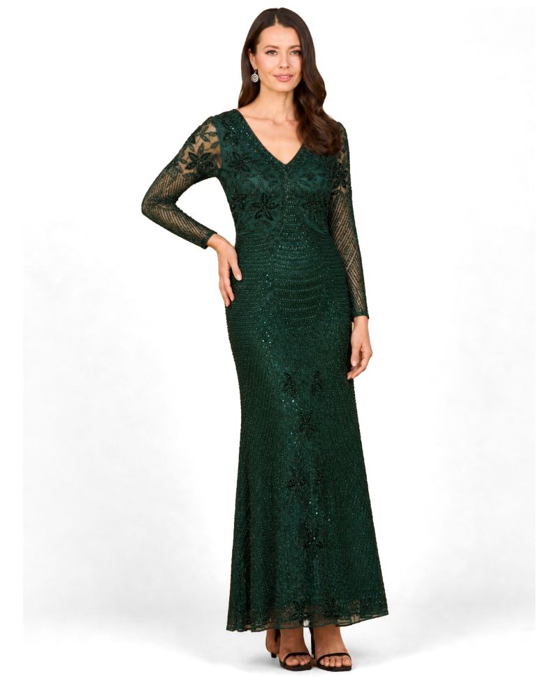 Women's Long Sleeve Beaded Maxi Gown