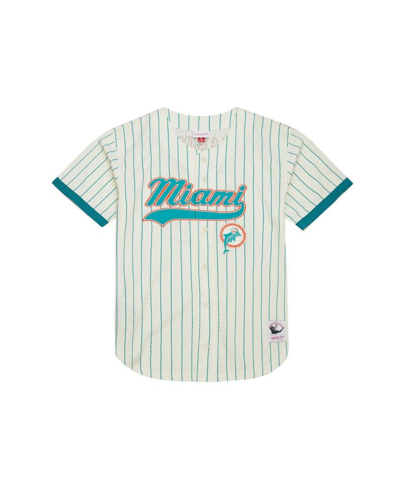 Men's Dan Marino Cream Miami Dolphins Name & Number Mesh Button-Up Baseball Jersey
