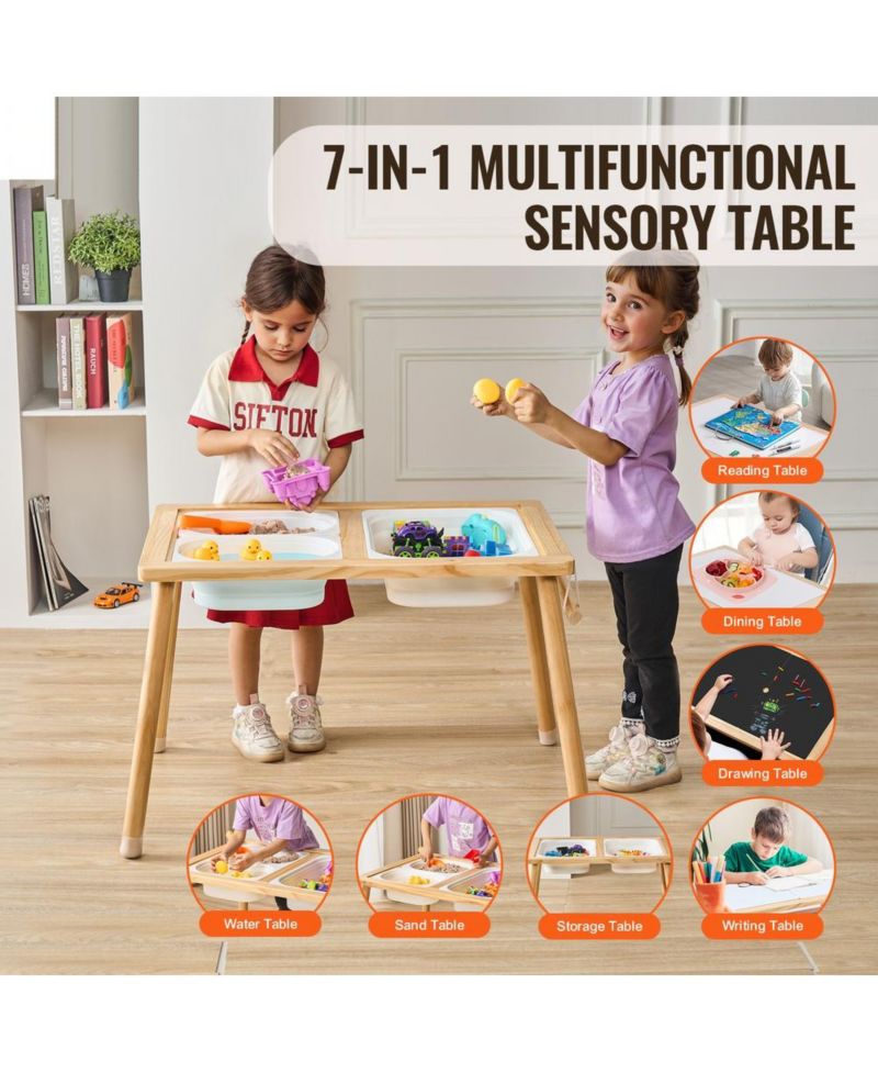 Sand and Water Wooden Convertible-Top Activity Table for Ages 3+