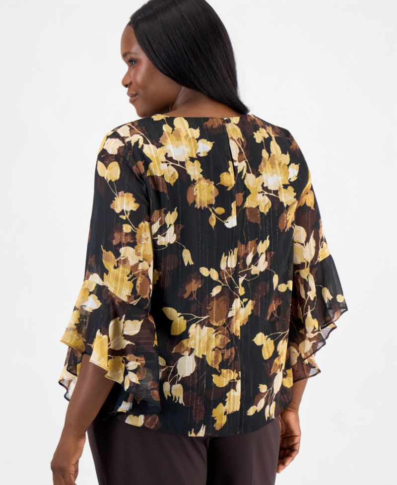 Plus Size Floral Ruffled-Sleeve Blouse