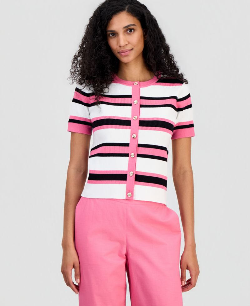 Women's Short-Sleeve Ribbed Cardigan