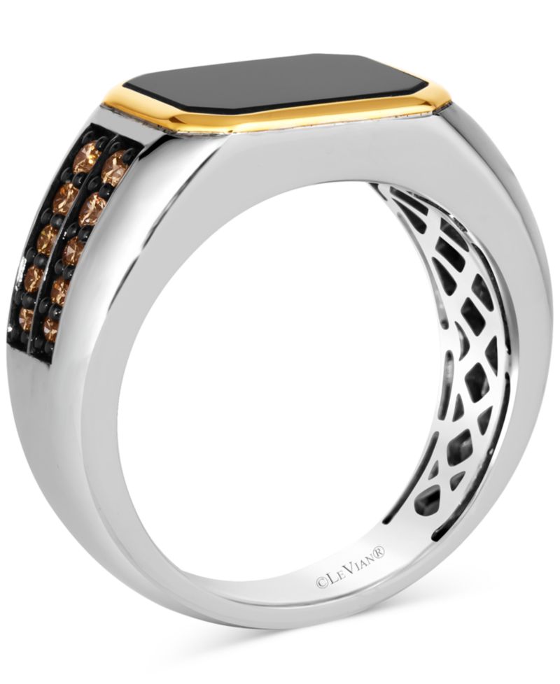 Chocolatier® Men's Onyx & Chocolate Diamond (1/2 ct. t.w.) in Sterling Silver & 14k Gold