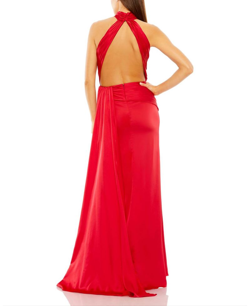 Women's Open Back High Neck Side Ruched Gown