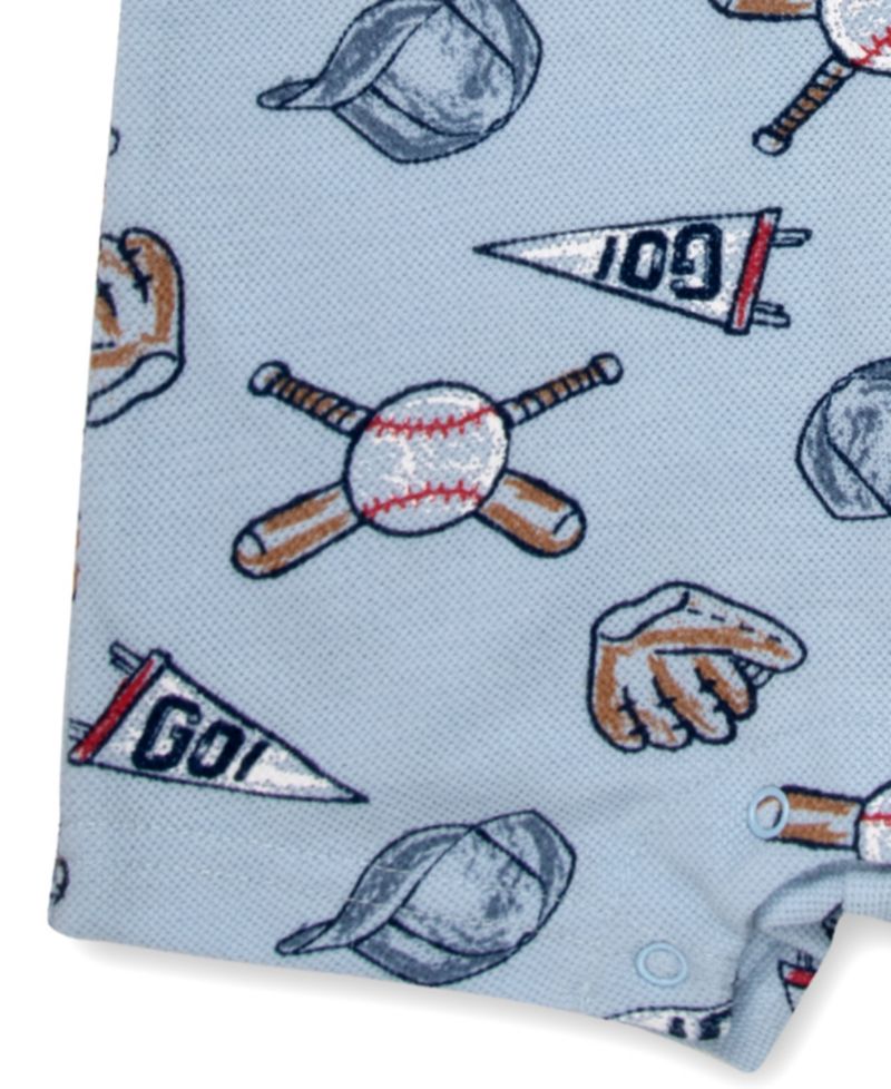 Baby Boys' Baseball Print Pique Short-Sleeve Polo Romper