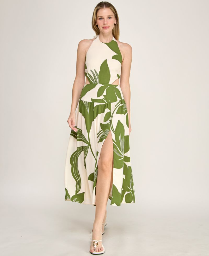 Juniors' Halter Neck Fit And Flare Midi Dress