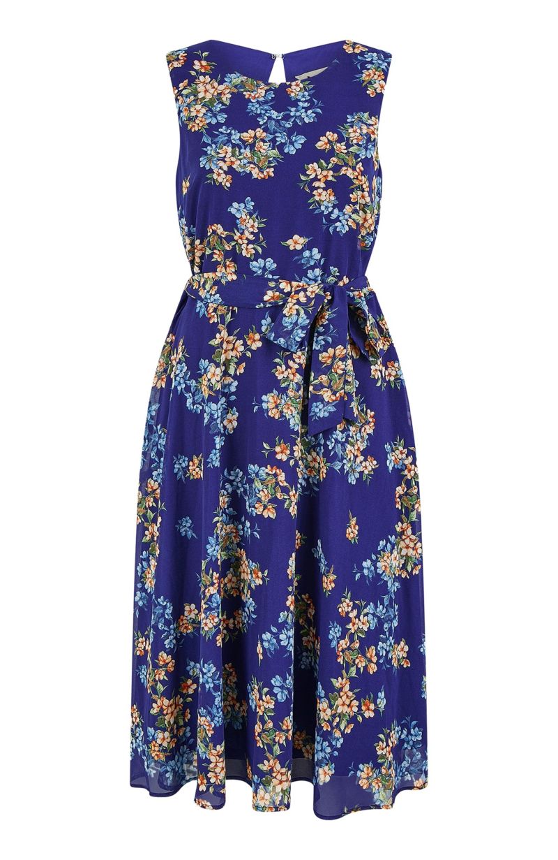 Women's Floral Skater Sleeveless Midi Dress