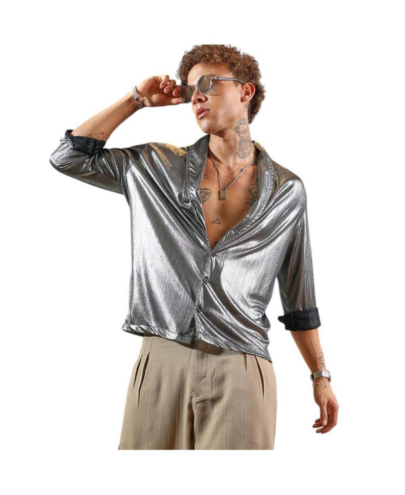 Men's Antique Silver Shawl Collar Shirt