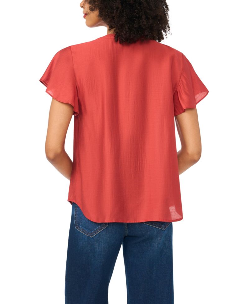Women's Double Tie Raglan Short Flutter-Sleeve Blouse