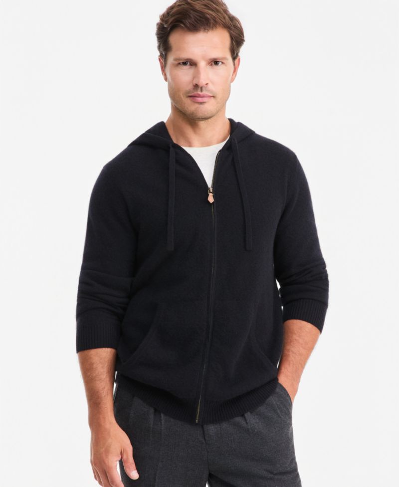 Men's Cashmere Long-Sleeve Hooded Zip-Up Sweater