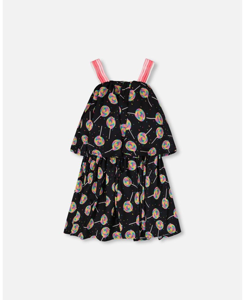 Little Girls Woven Dress Lollipop Print