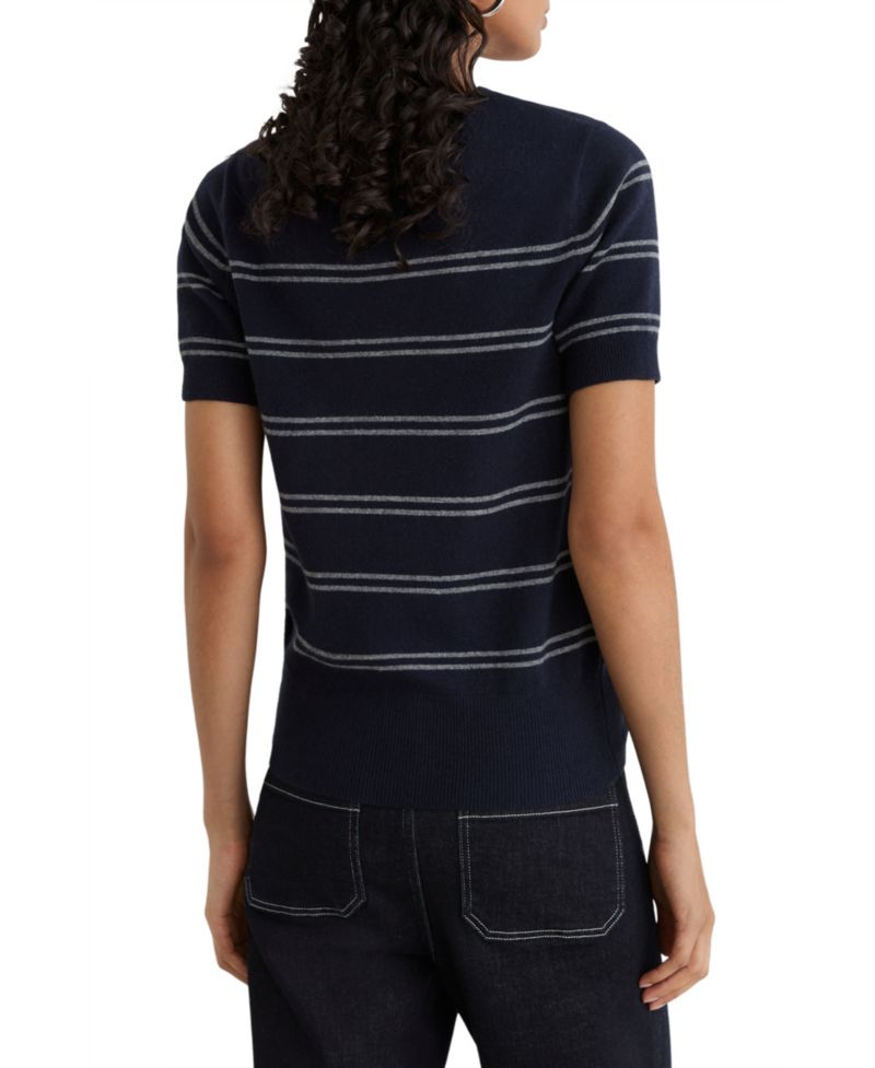 Women's Sabrina Striped Crewneck Short-Sleeve Wool-Blend Knit Top