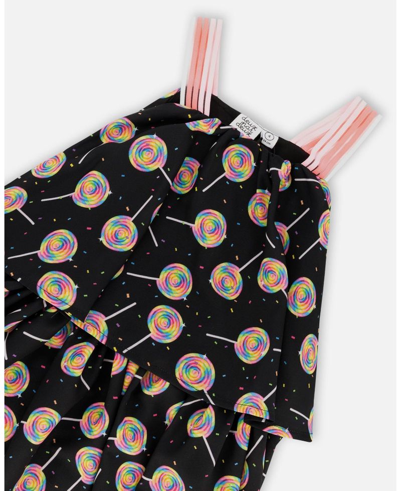 Little Girls Woven Dress Lollipop Print