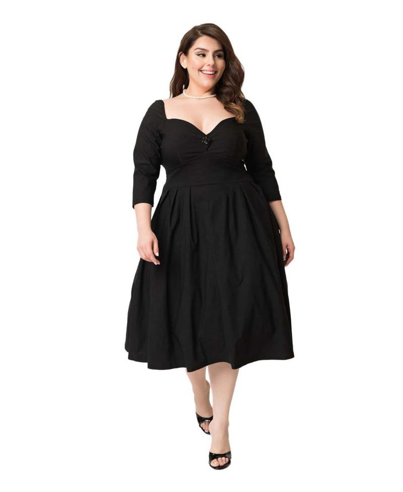 Plus Size Woven Sweetheart Neckline Lamar Swing Dress