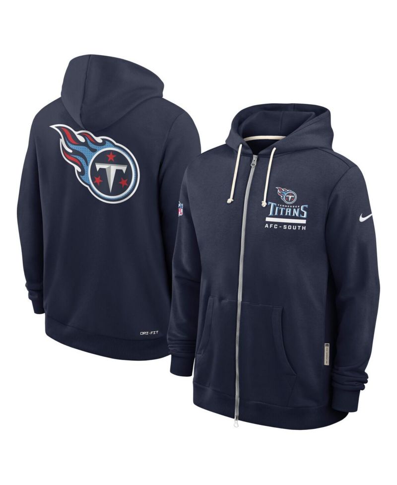 Men's Navy Tennessee Titans Sideline Utility Player Performance Full-Zip Hoodie