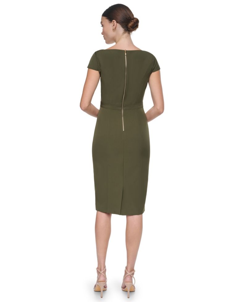 Women's Cap-Sleeve Square-Neck Crepe Midi Dress