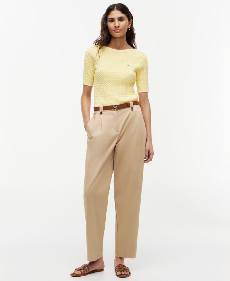 Women's Boat Neck Short-Sleeve Cotton Sweater
