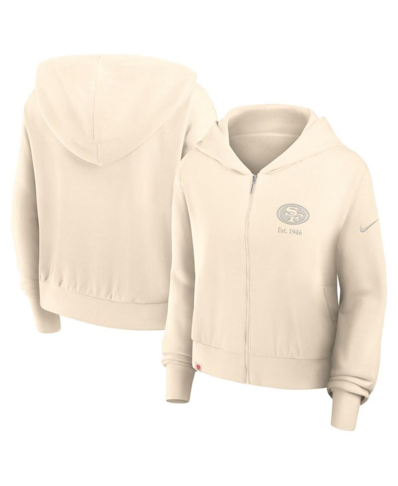 Women's Cream San Francisco 49ers Glory Cropped Full-Zip Hoodie