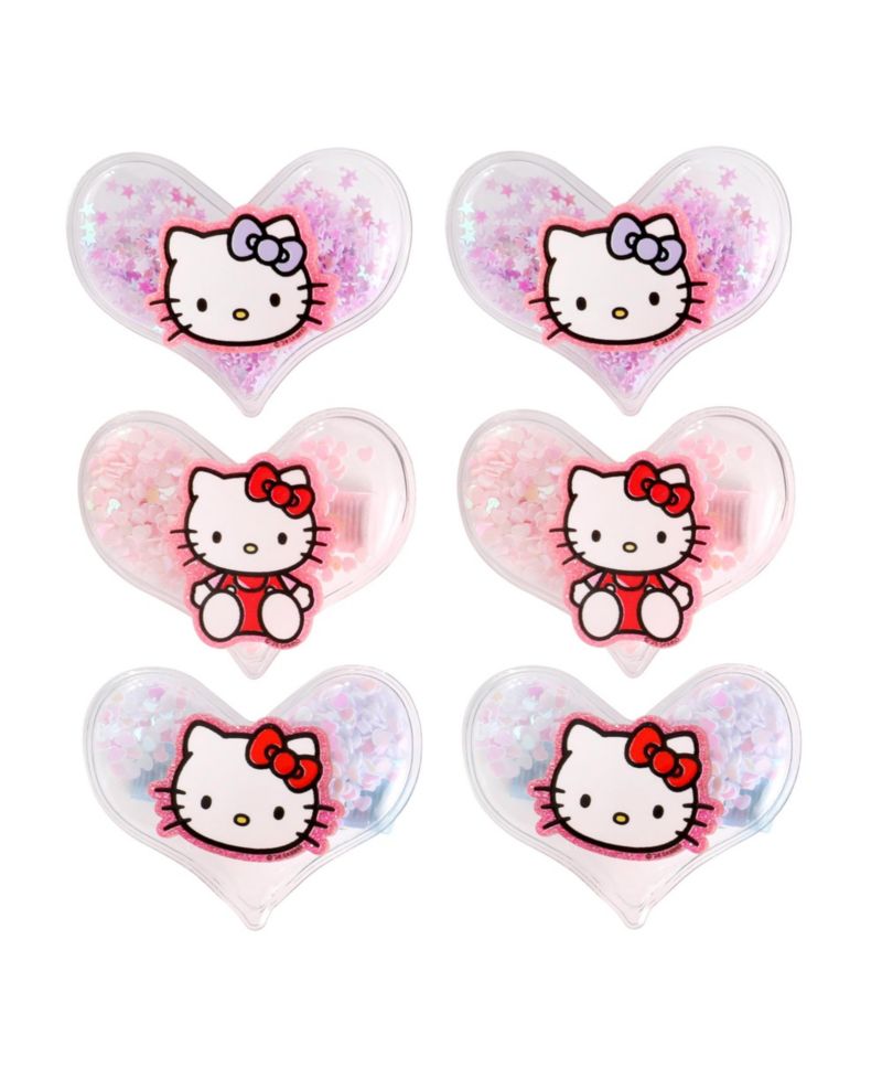 Heart Hair Clip 6-Piece Set Official License, Snap Back Shaker Hair Clips, Sanrio Accessories