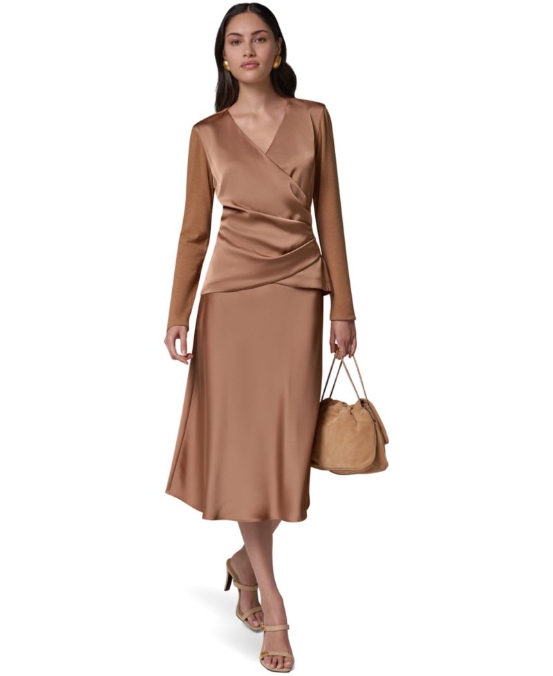Women's Satin Long-Sleeve Wrap Top