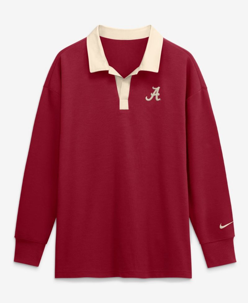Women's Crimson Alabama Crimson Tide Oversized Essential Dri-FIT Long Sleeve V-Neck Polo Shirt