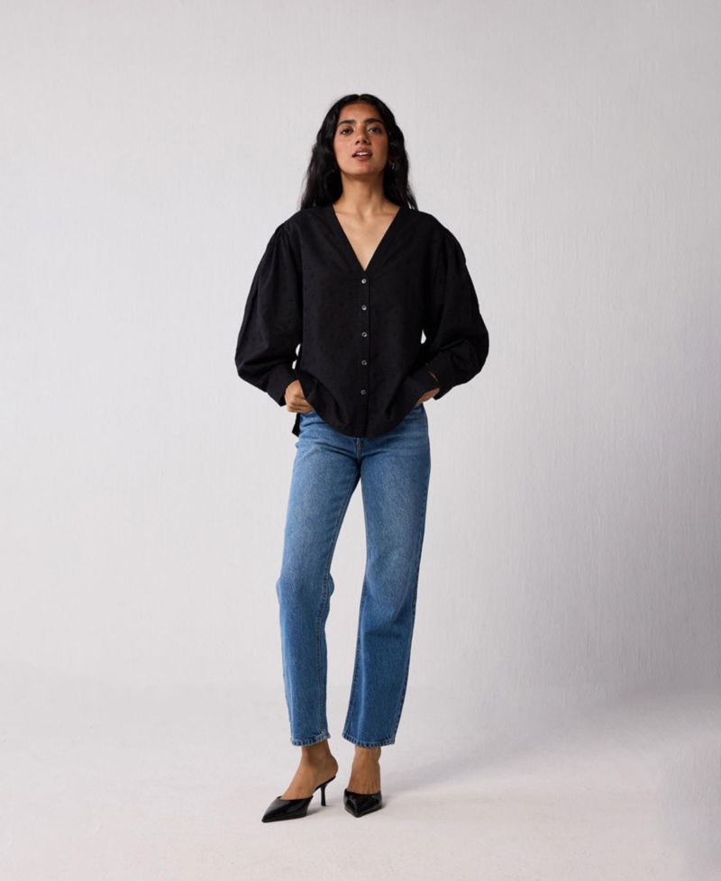 Women's Embroidered Shirt with Long Balloon Sleeves