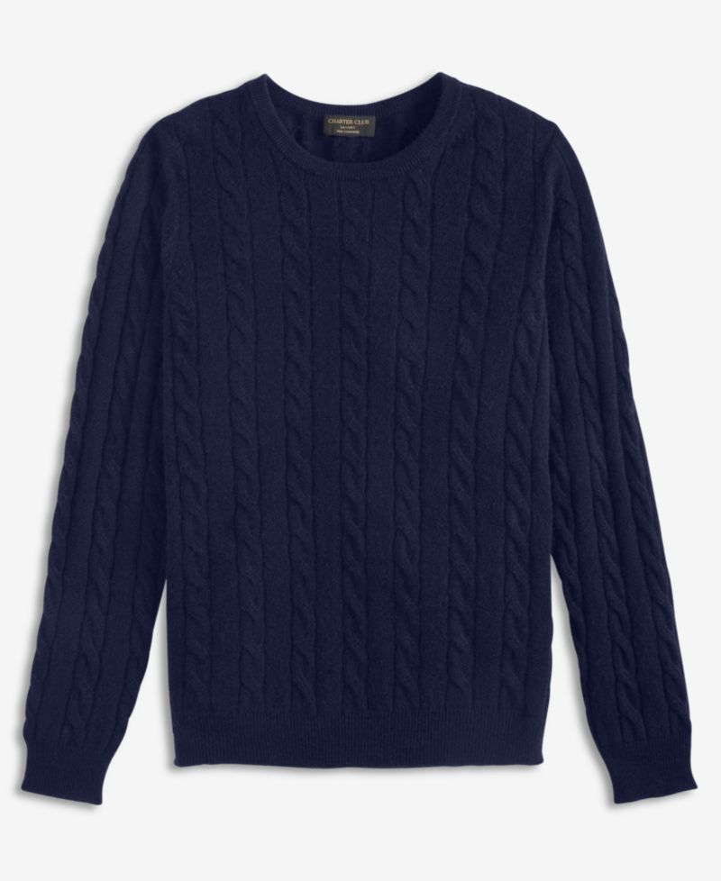 Petite Cable-Knit Crewneck 100% Cashmere Sweater