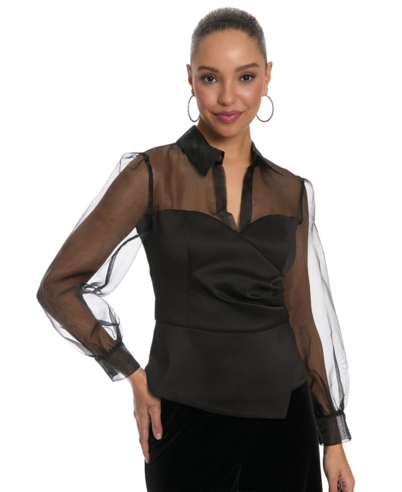 Women's Mikado Long-Sleeve Sheer Top
