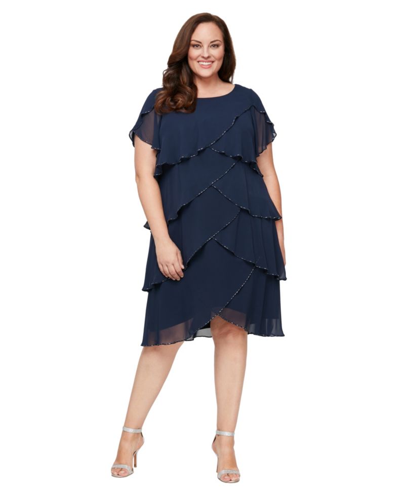 Plus Size Crewneck Bugle Bead Tier Dress