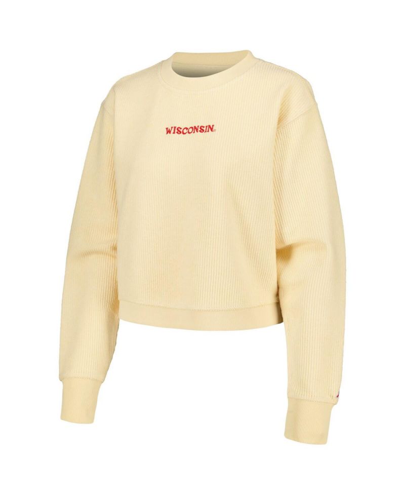 Women's Cream Wisconsin Badgers Timber Cropped Pullover Sweatshirt