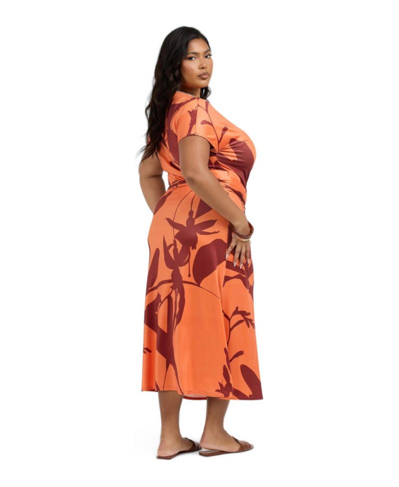 Women's Floral Wrap Jersey Midi Dress