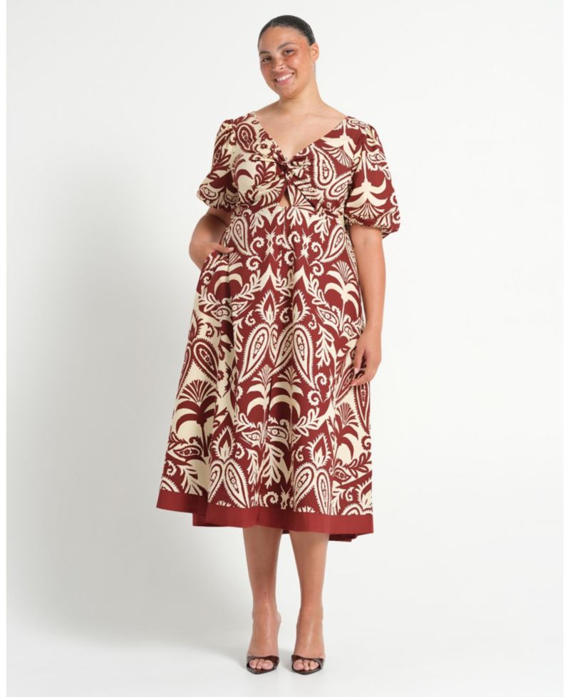 Women's Aurela Cotton Print Twist Midi Dress