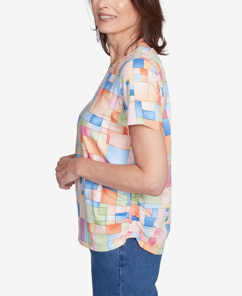 Petite Color Block Tile Top with Side Ruching
