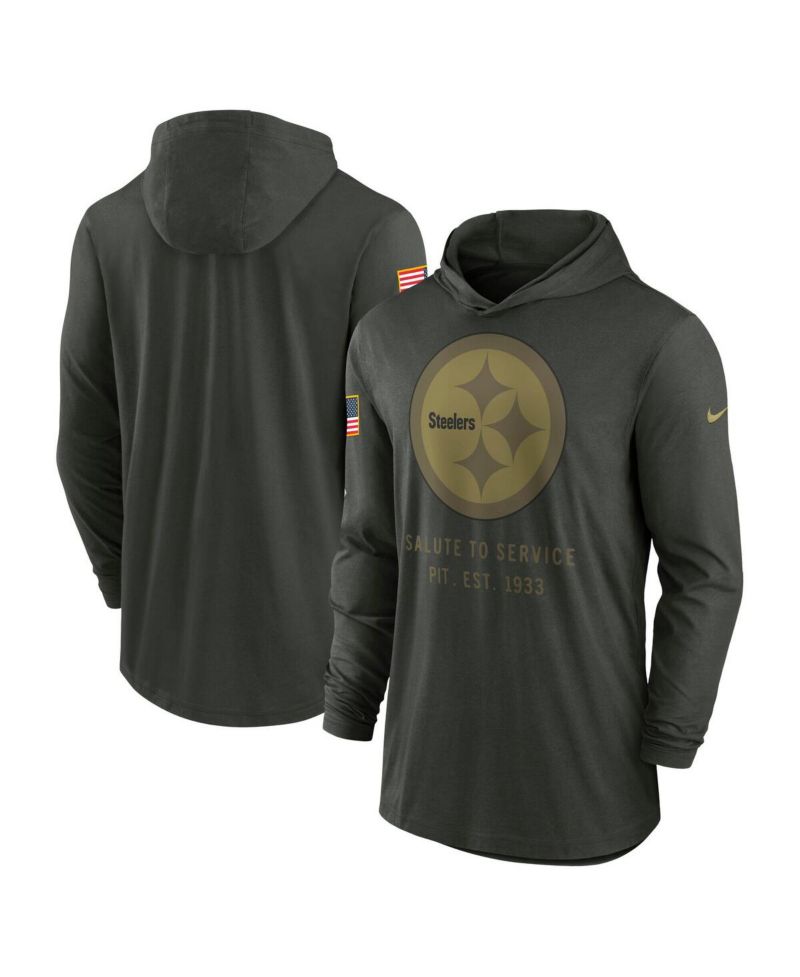 Men's Forest Green Pittsburgh Steelers 2025 Salute to Service Sideline Dri-FIT Lightweight Hooded Pullover Sweatshirt