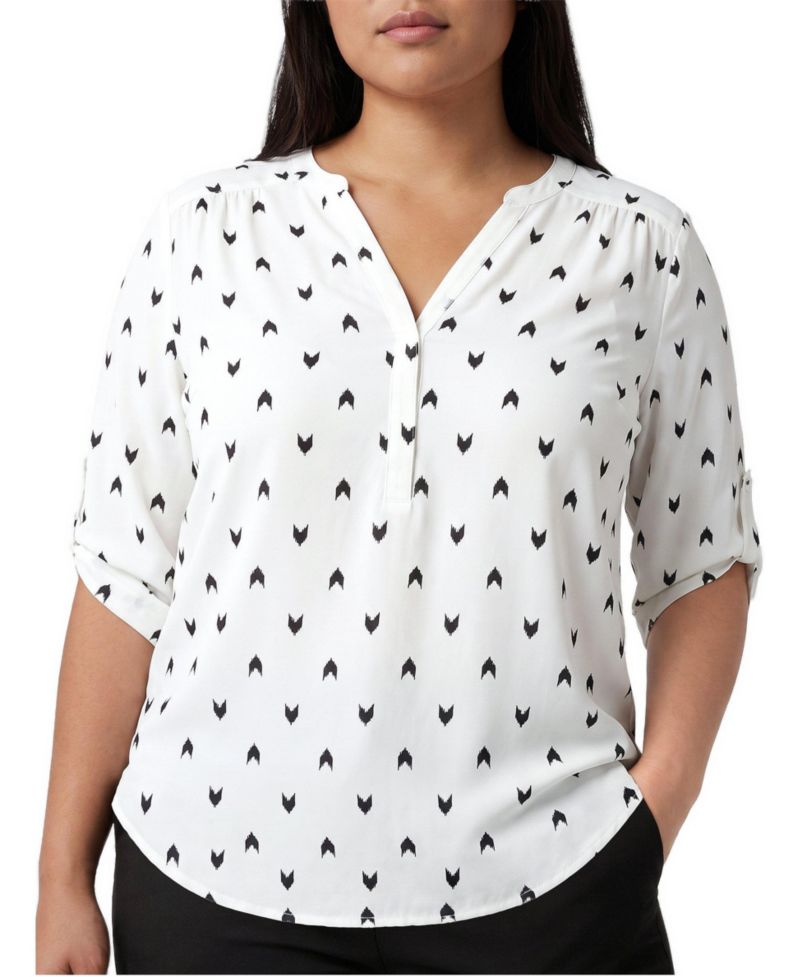 Plus Size Harper Floral 3/4 Roll-Tab Sleeve Blouse