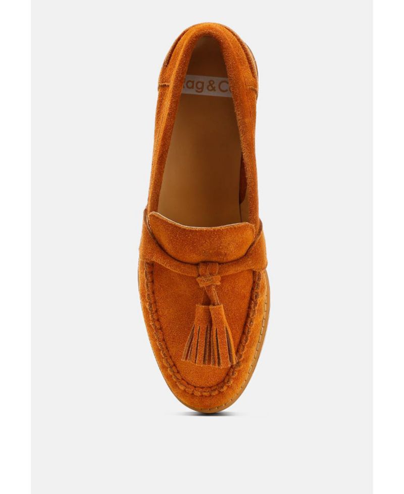 Rag and Co Womens Rhone Tassels Detail Suede Loafers