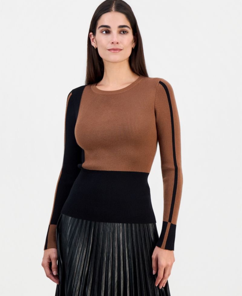 Women's Color-Blocked Ribbed Crewneck Sweater