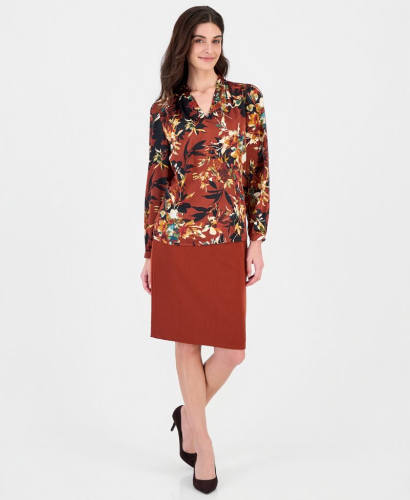 Women's Long-Sleeve Floral-Print V-Neck Blouse
