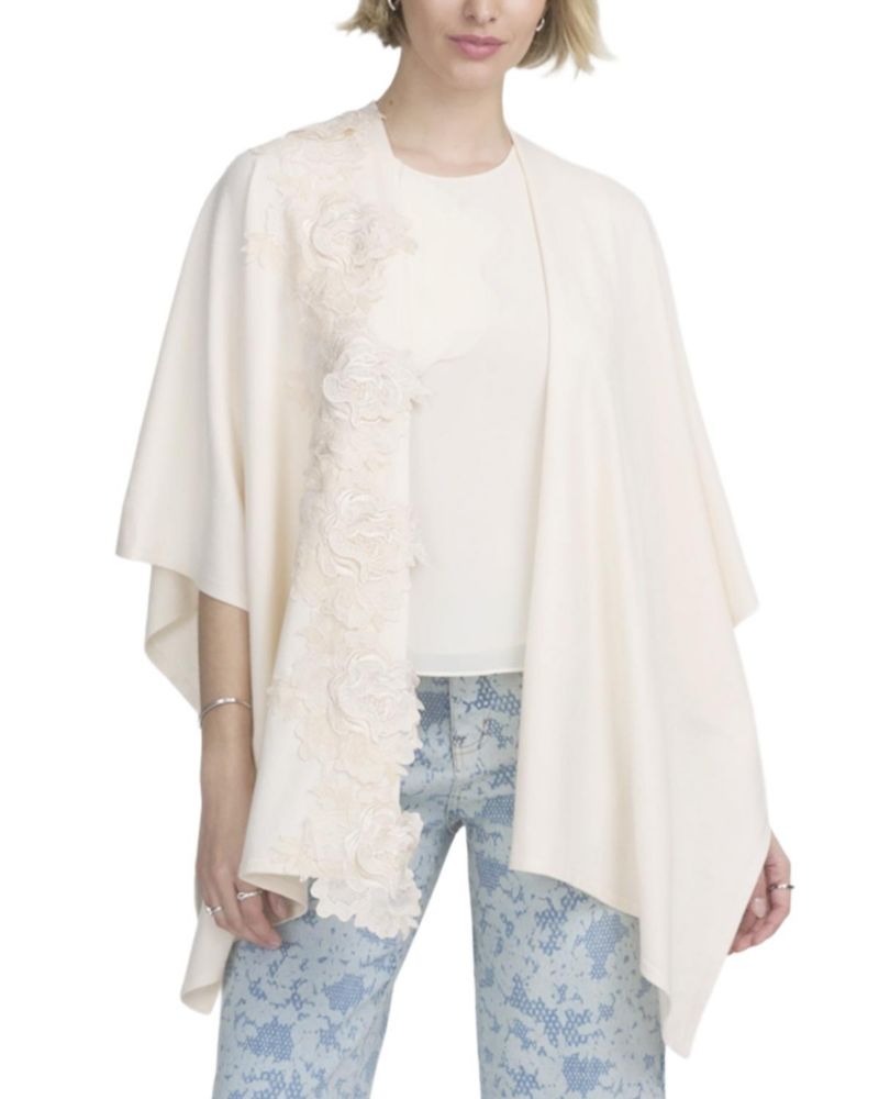 Fine Gauge Draped Cardigan With Lace Applique