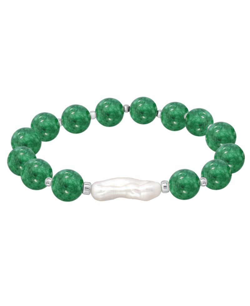 Genuine Stone Bead Biwa Pearl Stretch Bracelet