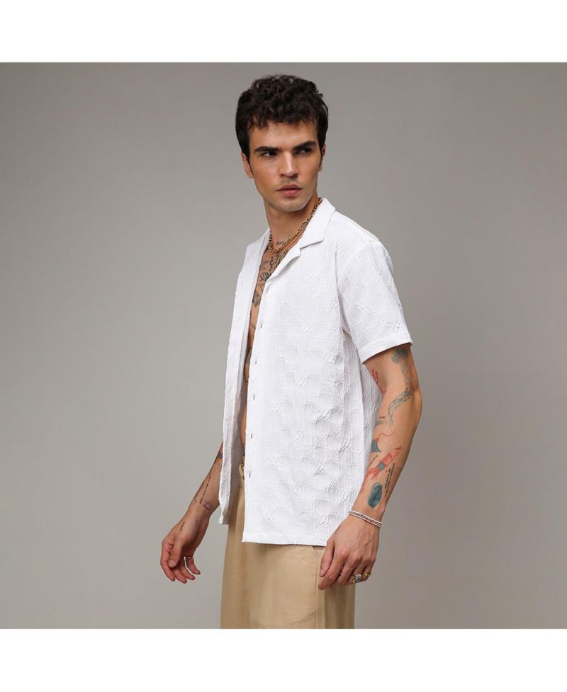 Men's Chalk White Creased-Check Shirt