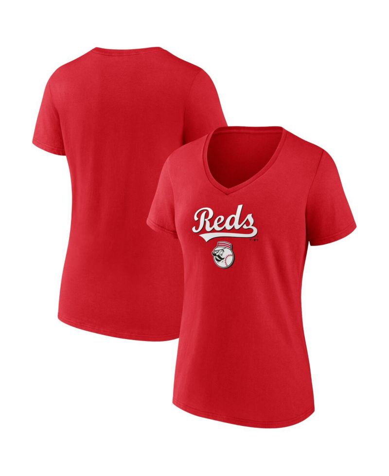 Women's Red Cincinnati Reds Team Lockup V-Neck T-shirt