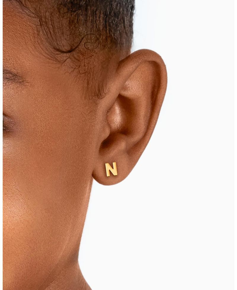 14K Gold Initial Stud Screw Back Earrings