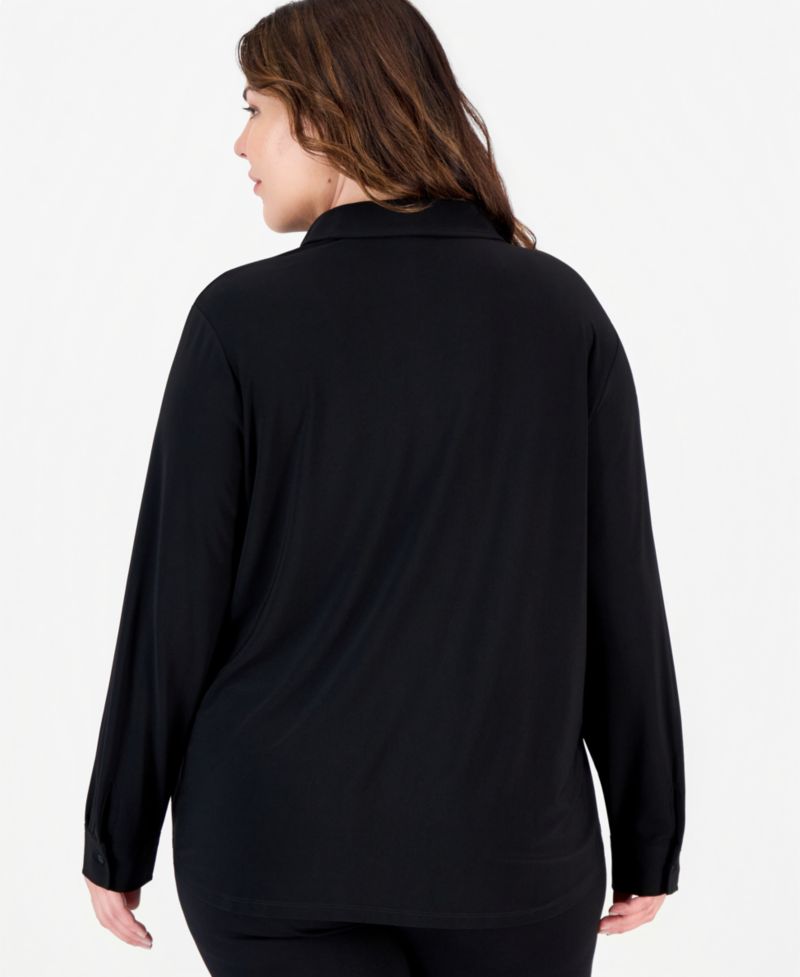 Plus Size Long-Sleeve Button-Up Blouse