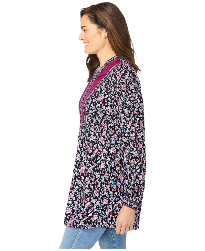 Plus Size Within Button-Front Mixed Print Tunic