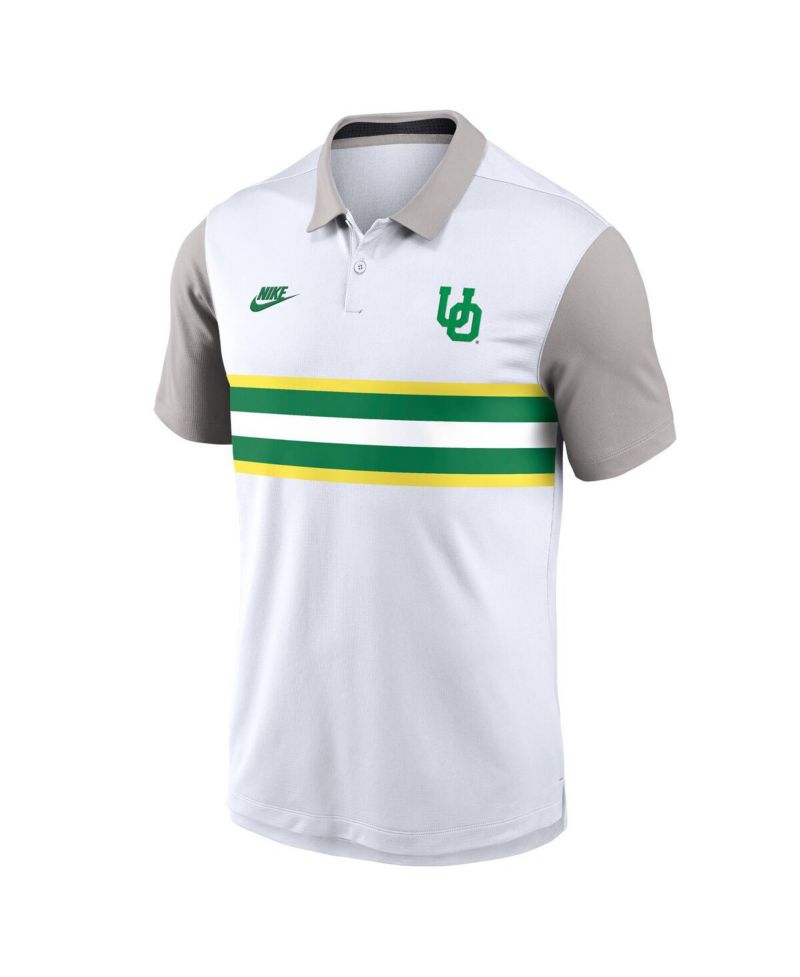 Men's White/Gray Oregon Ducks Athletic Prep Legacy Logo Vapor Performance Polo Shirt